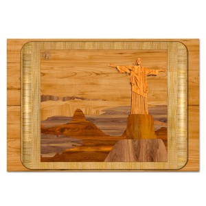Lindo Jogo Americano Cristo Redentor - Madeira Clara Impresso em tecido Canvas 100% algodão 31x45cm. Impressão UV a 4/0 cores.  Corte reto. Simulação do tradicional trabalho de ´´Marchetaria´´! Criativo presente para qualquer momento.